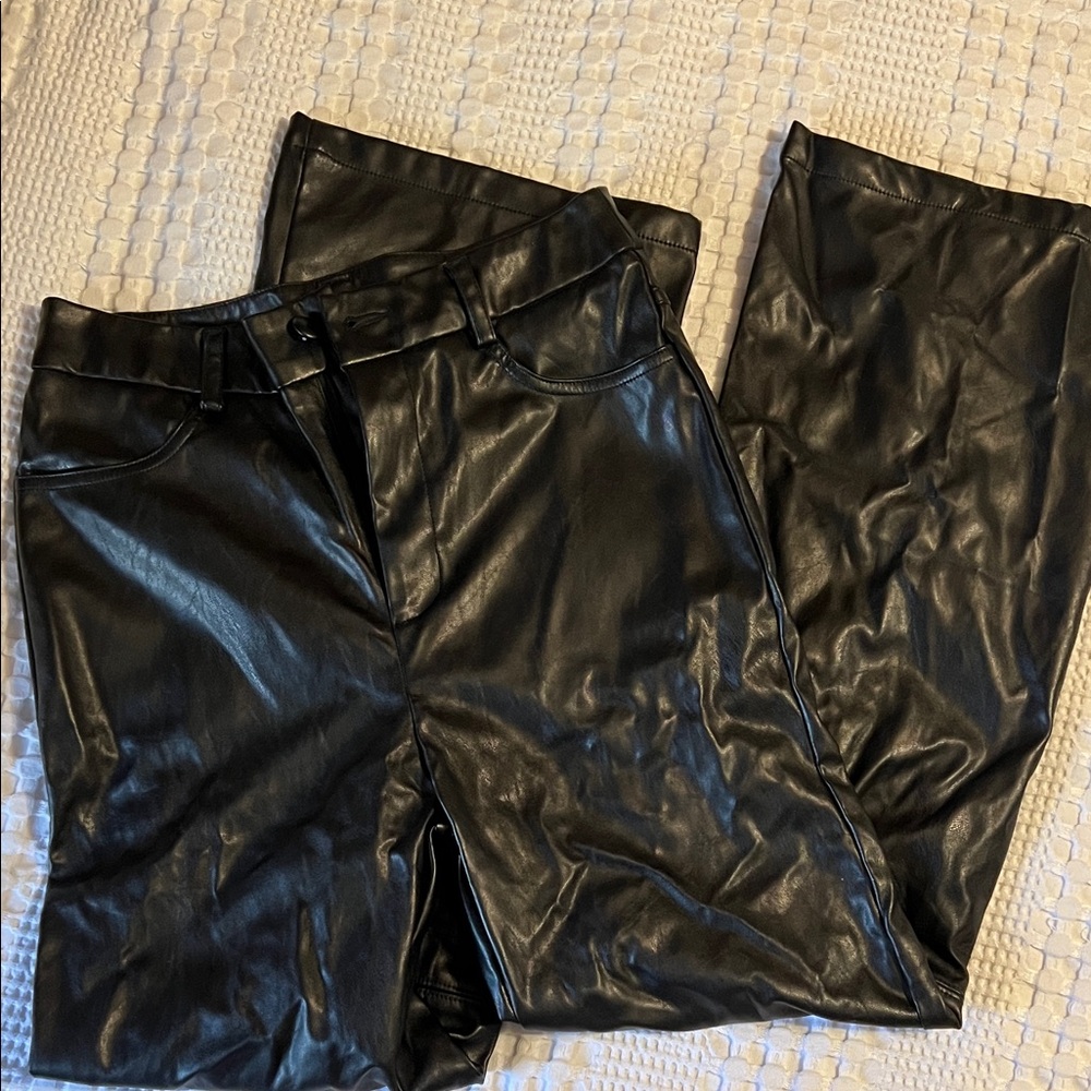 SHEIN Black Faux Leather Flare Pants